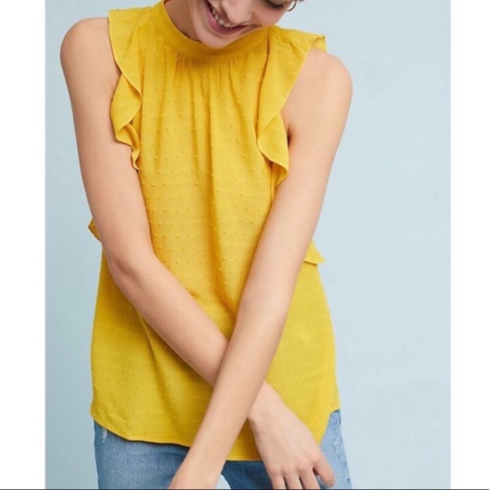 Anthropologie Maeve Sz X-Small Lola Dot Yellow Top